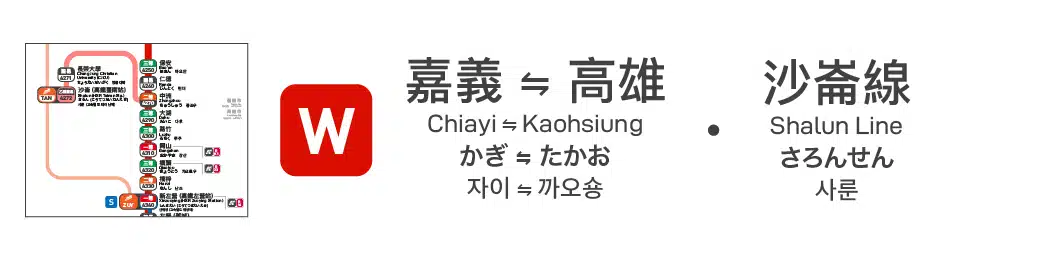 西部幹線（嘉義 ⇄ 高雄）車站編號與等別路線圖的按鈕
